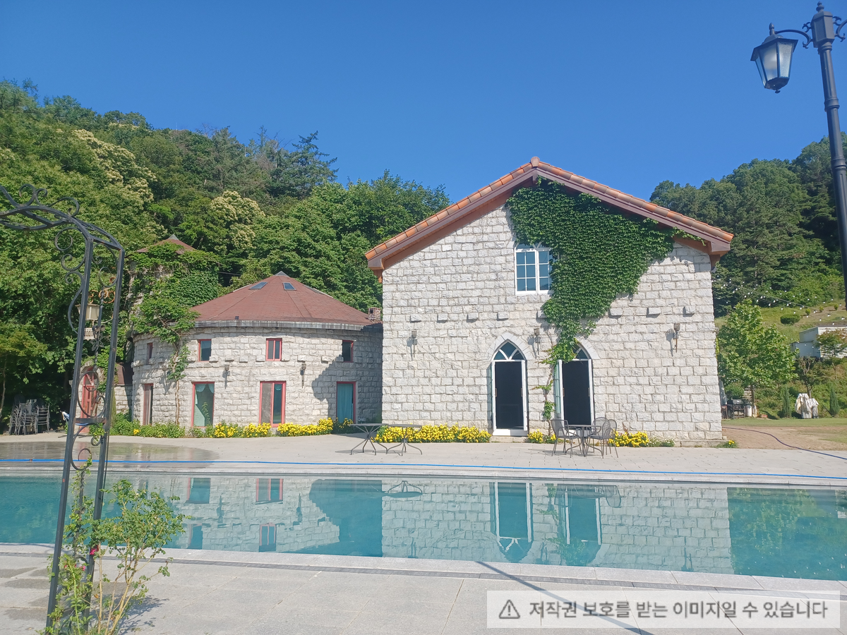 곡선형 벽 구조의 자연광 감성 펜션