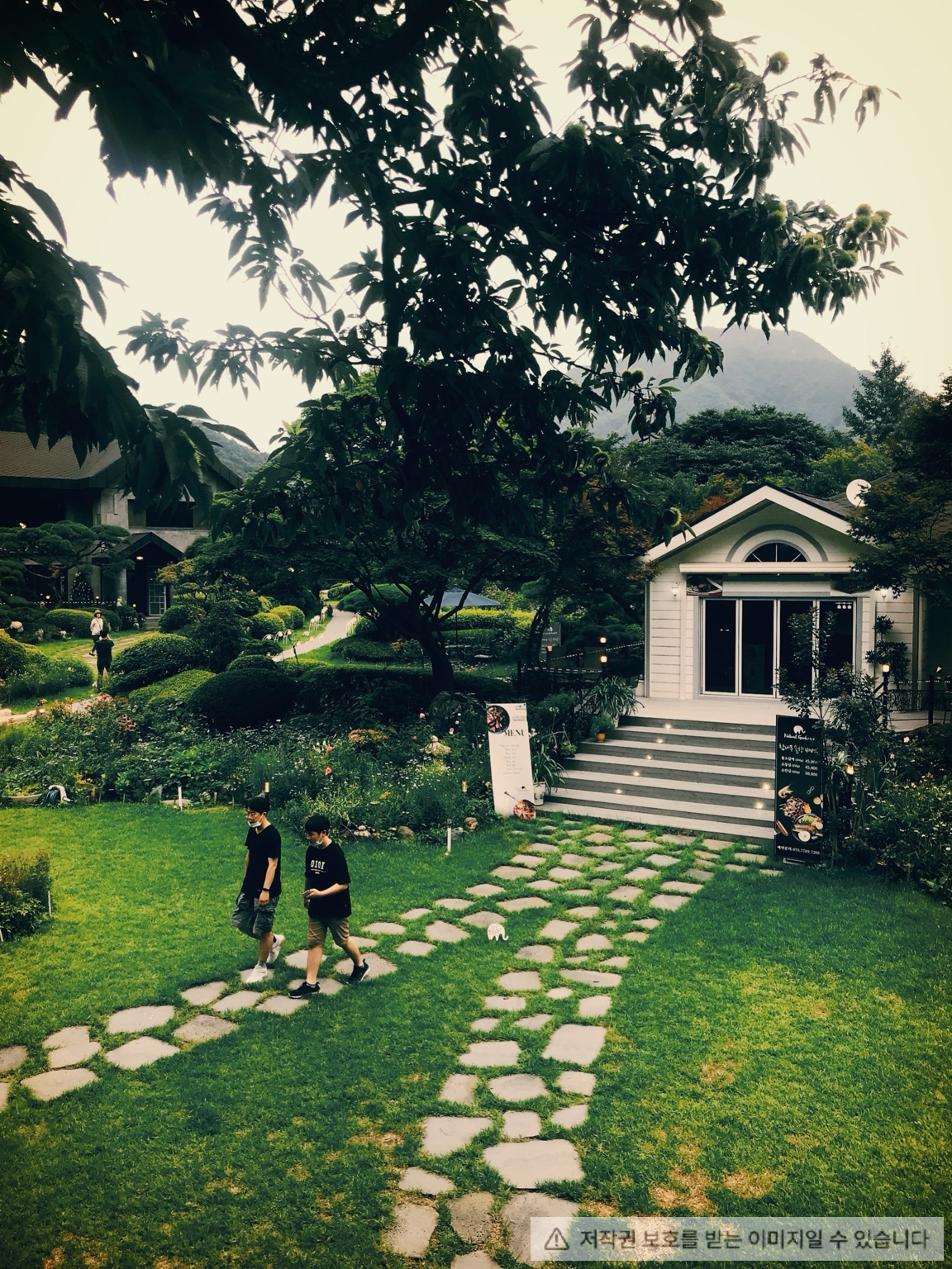 정원, 계곡, 폭포, 레스토랑, 카페